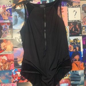 Black Zip Up One piece Swimsuit